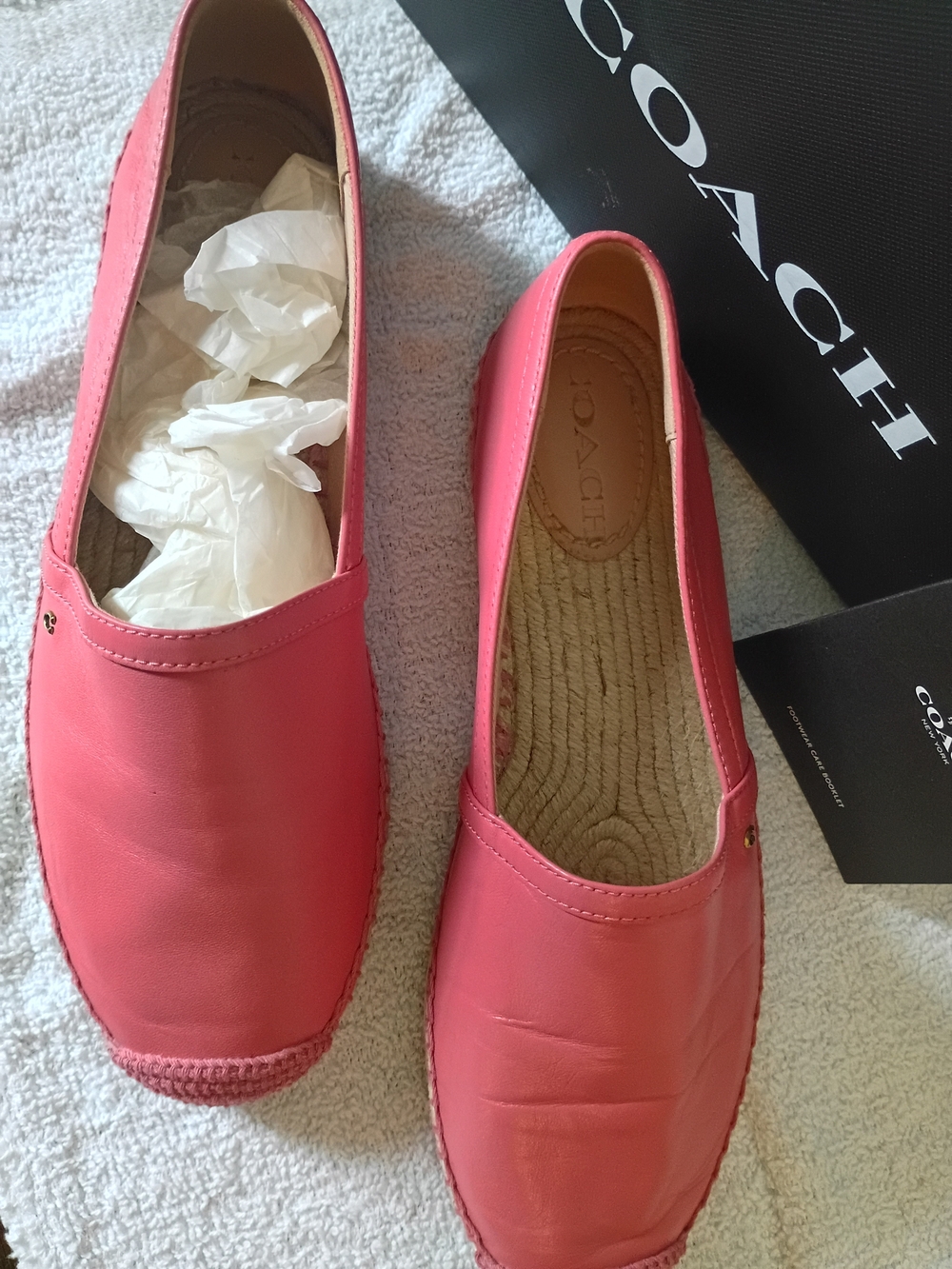 COACH Women's Pink Leather Espadrille Slip-Ons - Picture 3 of 11